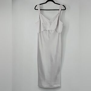 Express Satiny Silver Sexy Midi Slip Dress Evening Dainty Feminine Cocktail
